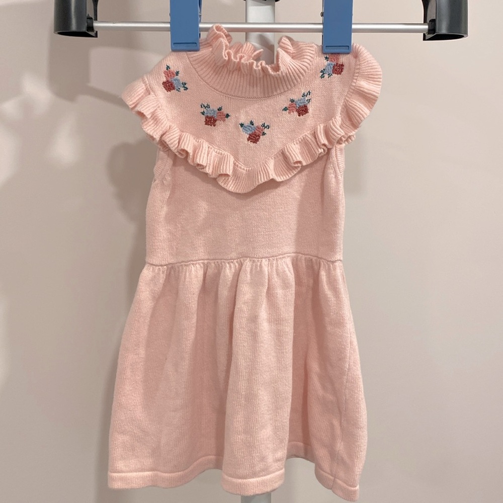 Janie And Jack pink sweater dress with floral neckline